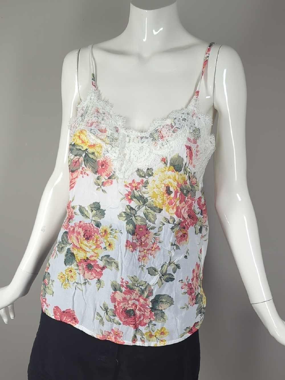 Abercrombie & Fitch Floral Lace-Trim Camisole - White, Pink, Yellow
